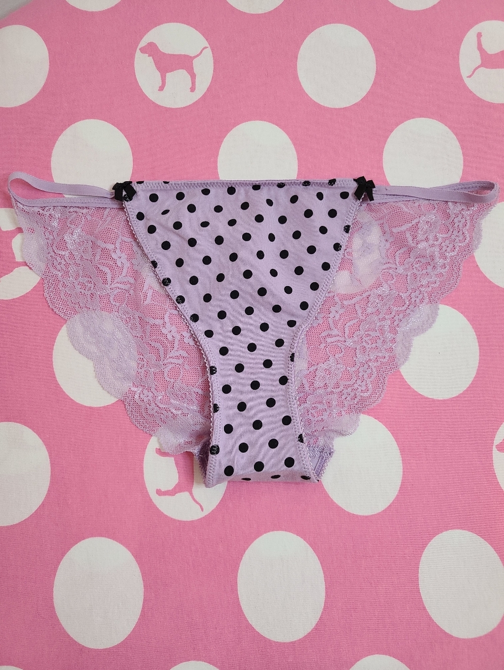 New VTG VS PINK Classic Cotton Low Rise Lace Back String Bikini Panty Size Lg